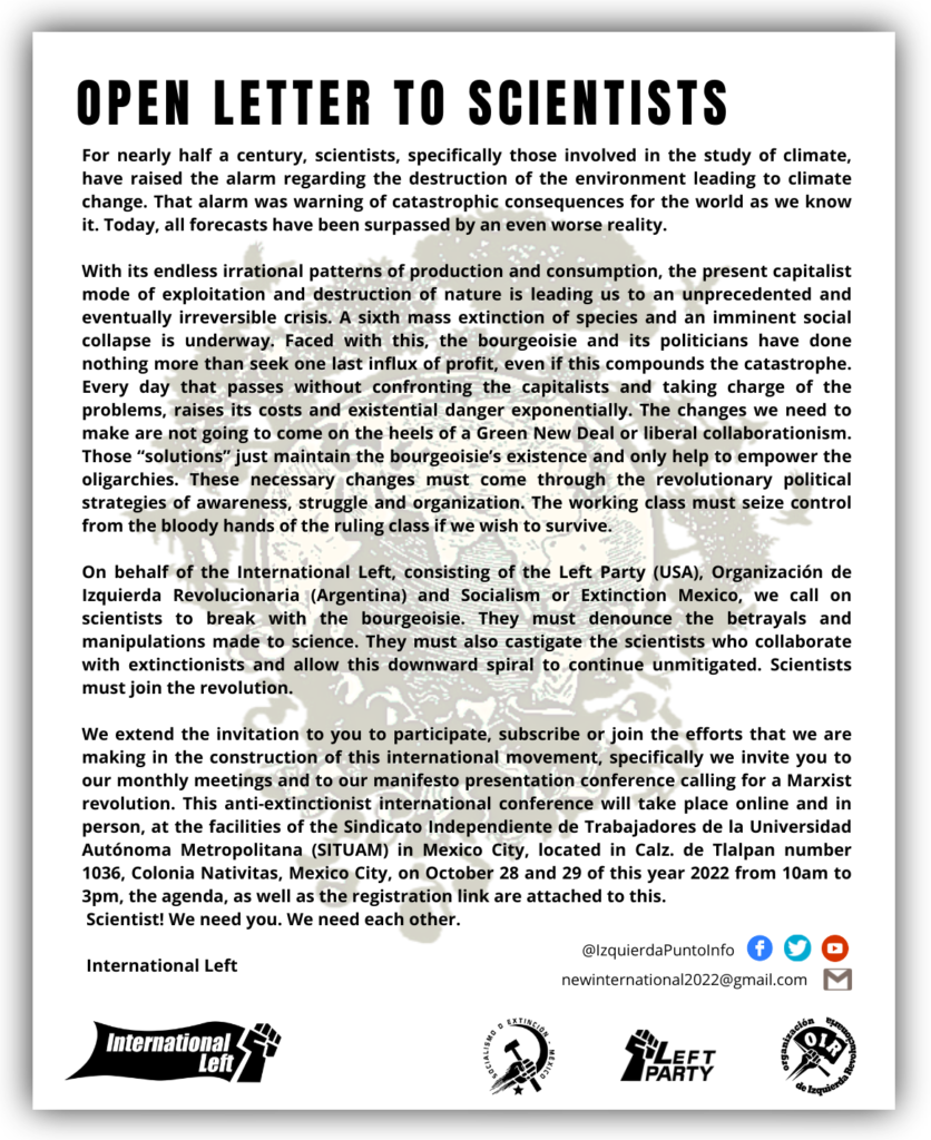 OPEN LETTER TO SCIENTISTS Left Party